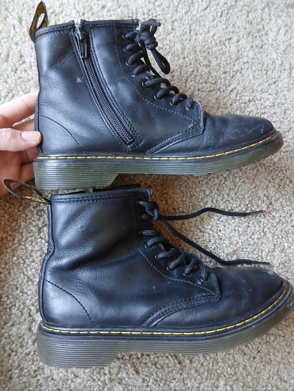 Dr. Martens Black Leather Lace-Up Combat Boots with Side Zip - Picture 2 of 10
